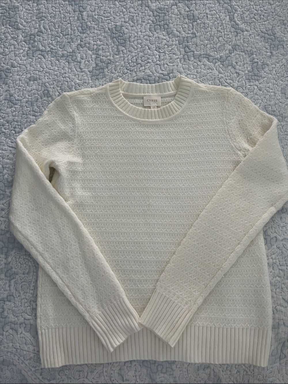 Cyrus Cream Textured Crew Neck Sweater